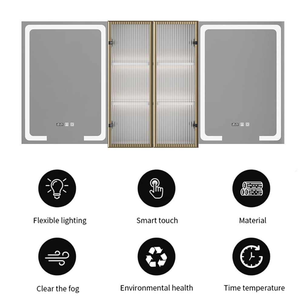 59" Double Sink Floating Vanity Set with LED Medicine Cabinet with Storage window image