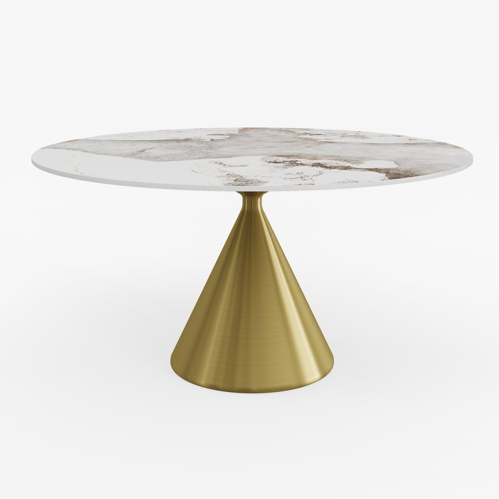 53" Sintered Stone Round Dining Table with Brushed Gold Base Seats 4-6 People window image