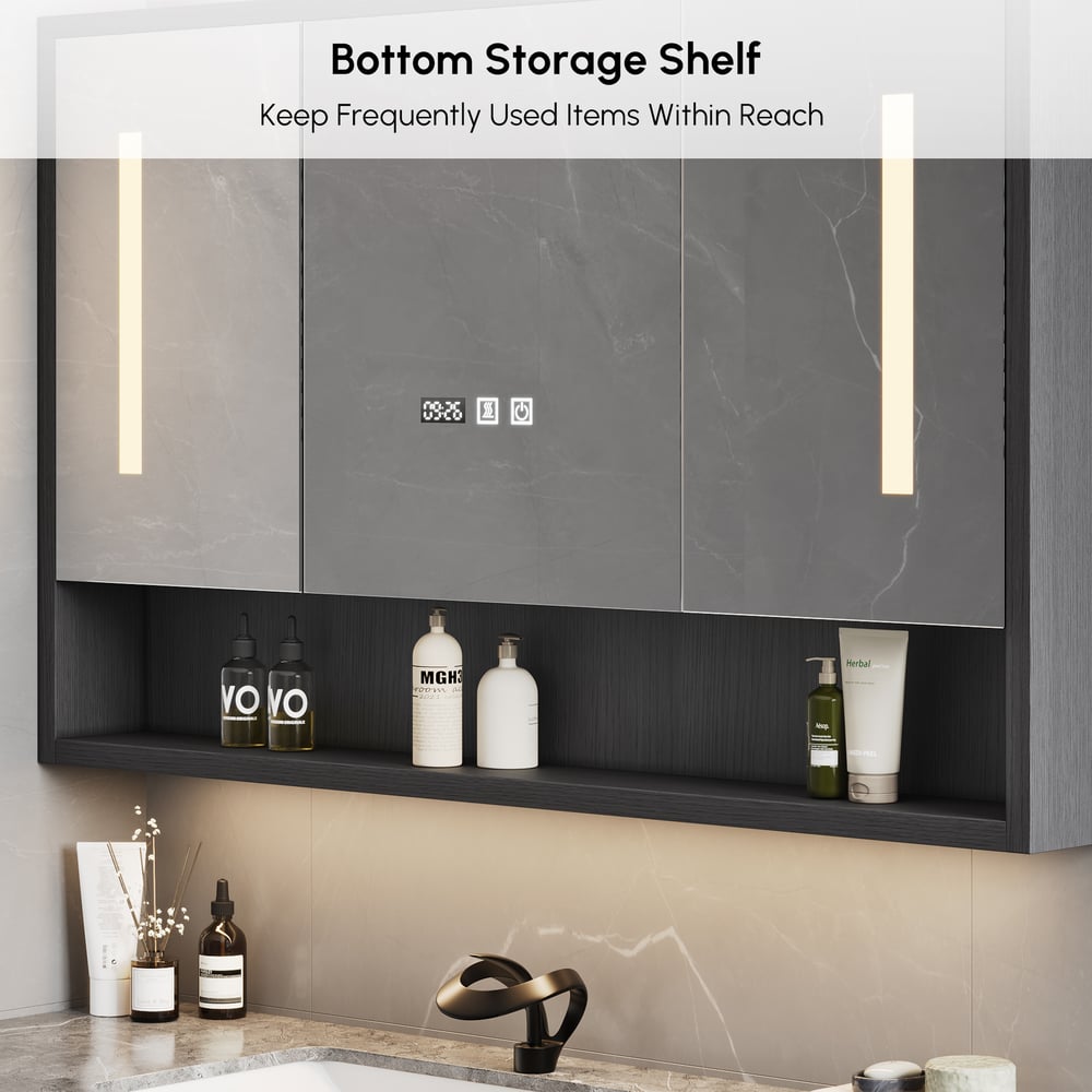 39.4" Black Floating Bathroom Vanity Set with LED Medicine Cabinet window image