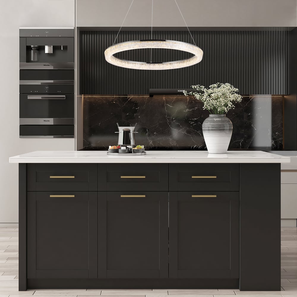 23.6" Modern  LED Ring Chandelier with Dimmable Lighting & Remote Control window image