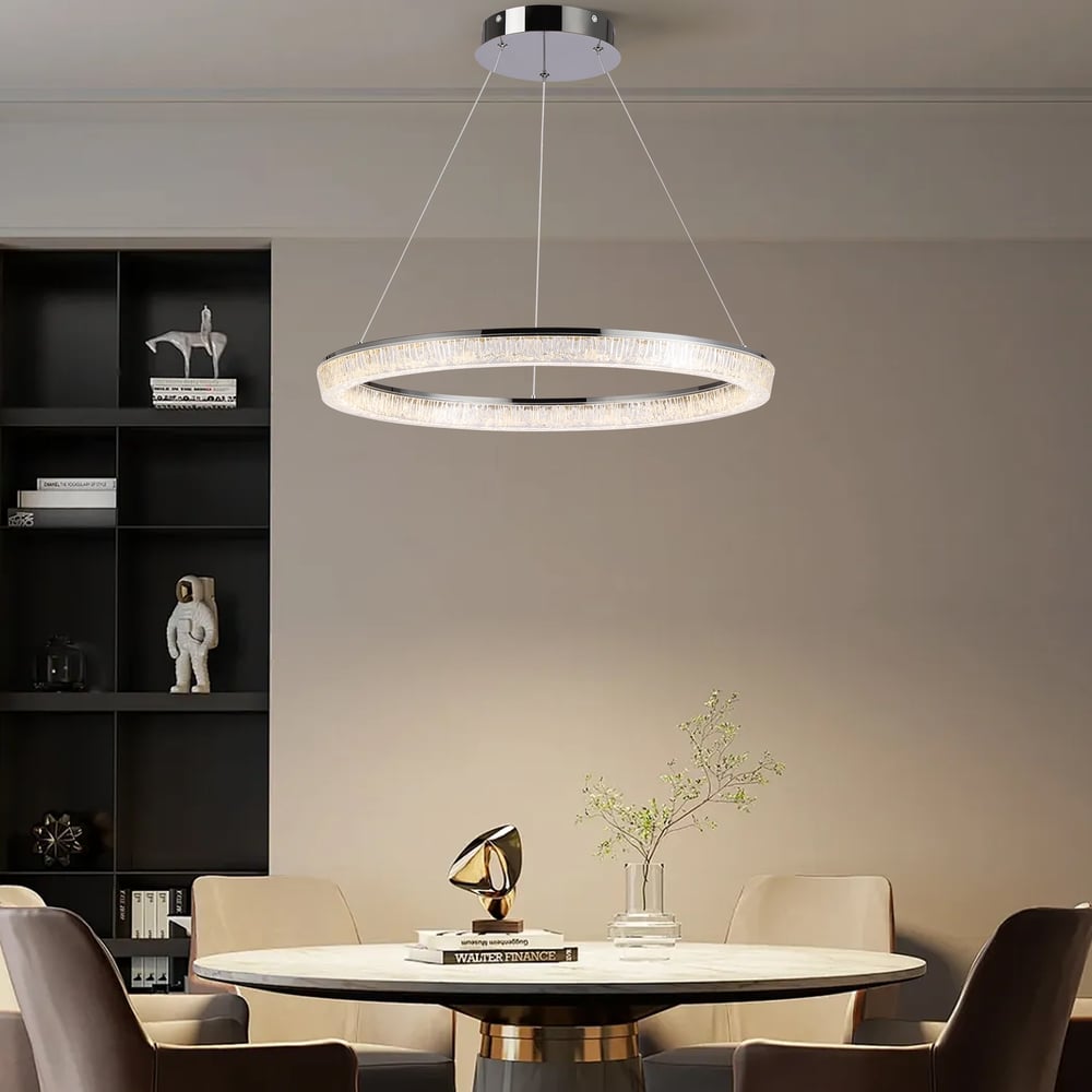 23.6" Modern  LED Ring Chandelier with Dimmable Lighting & Remote Control window image