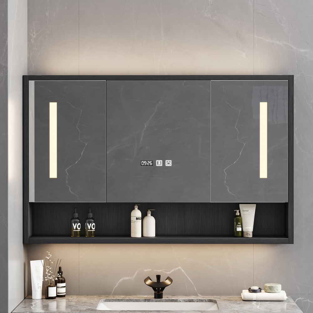 39.4" Black Floating Bathroom Vanity Set with LED Medicine Cabinet window image