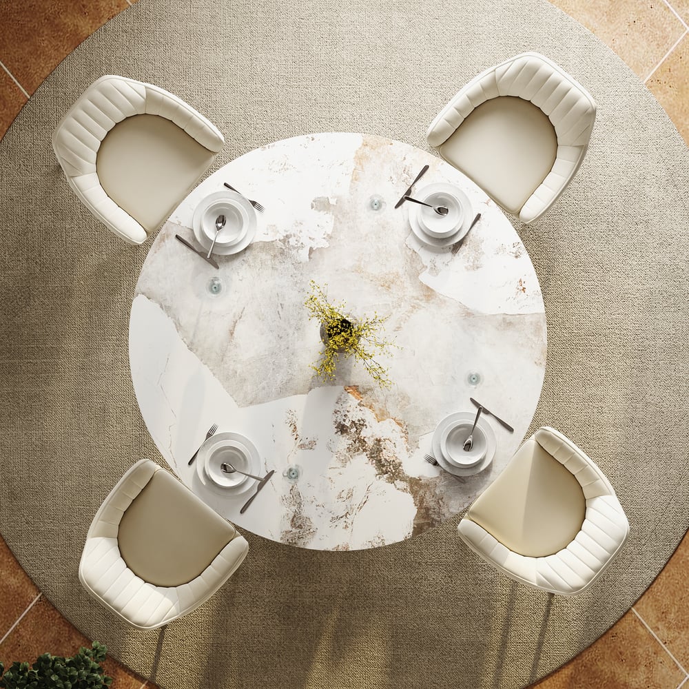 53" Sintered Stone Round Dining Table with Brushed Gold Base Seats 4-6 People window image