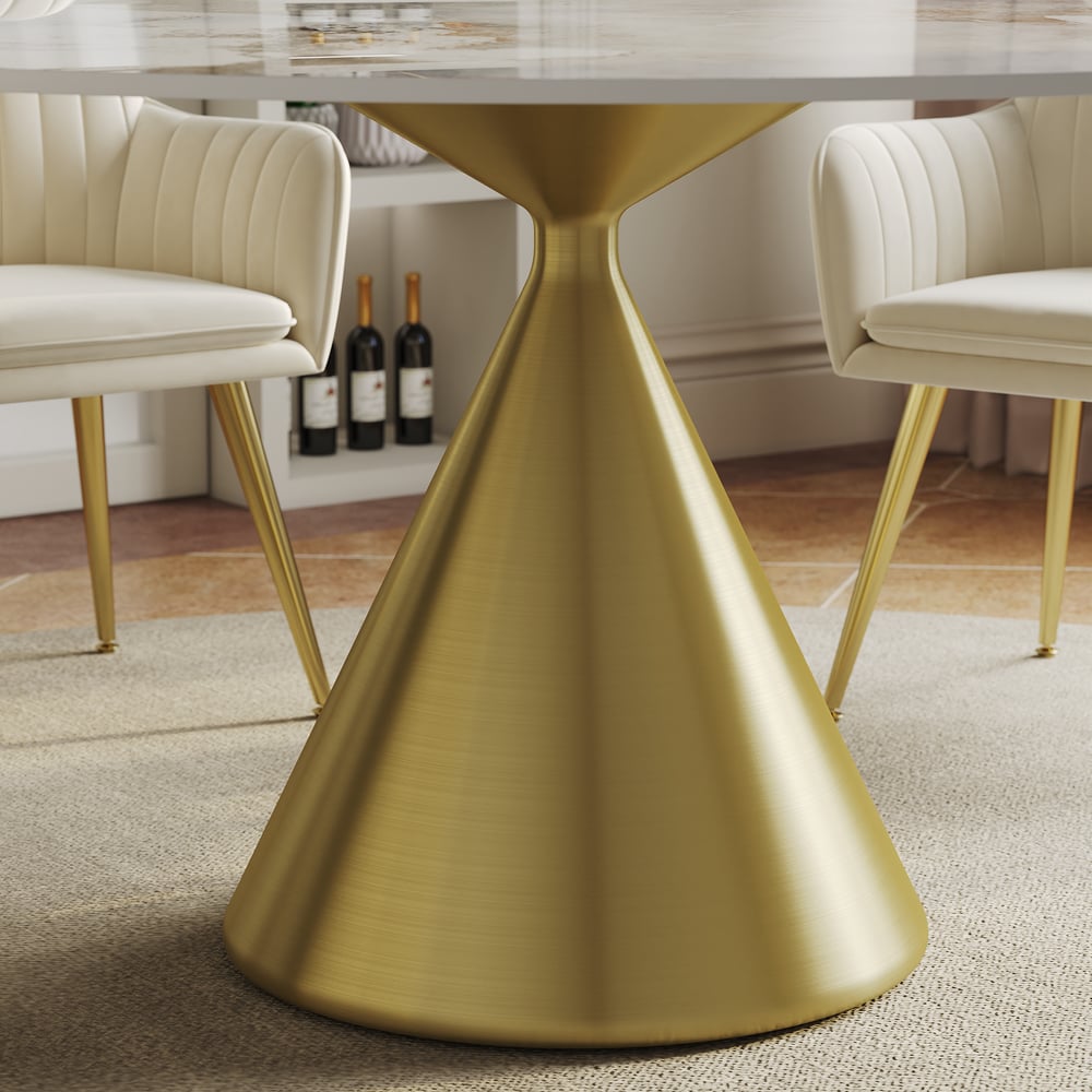 53" Sintered Stone Round Dining Table with Brushed Gold Base Seats 4-6 People window image