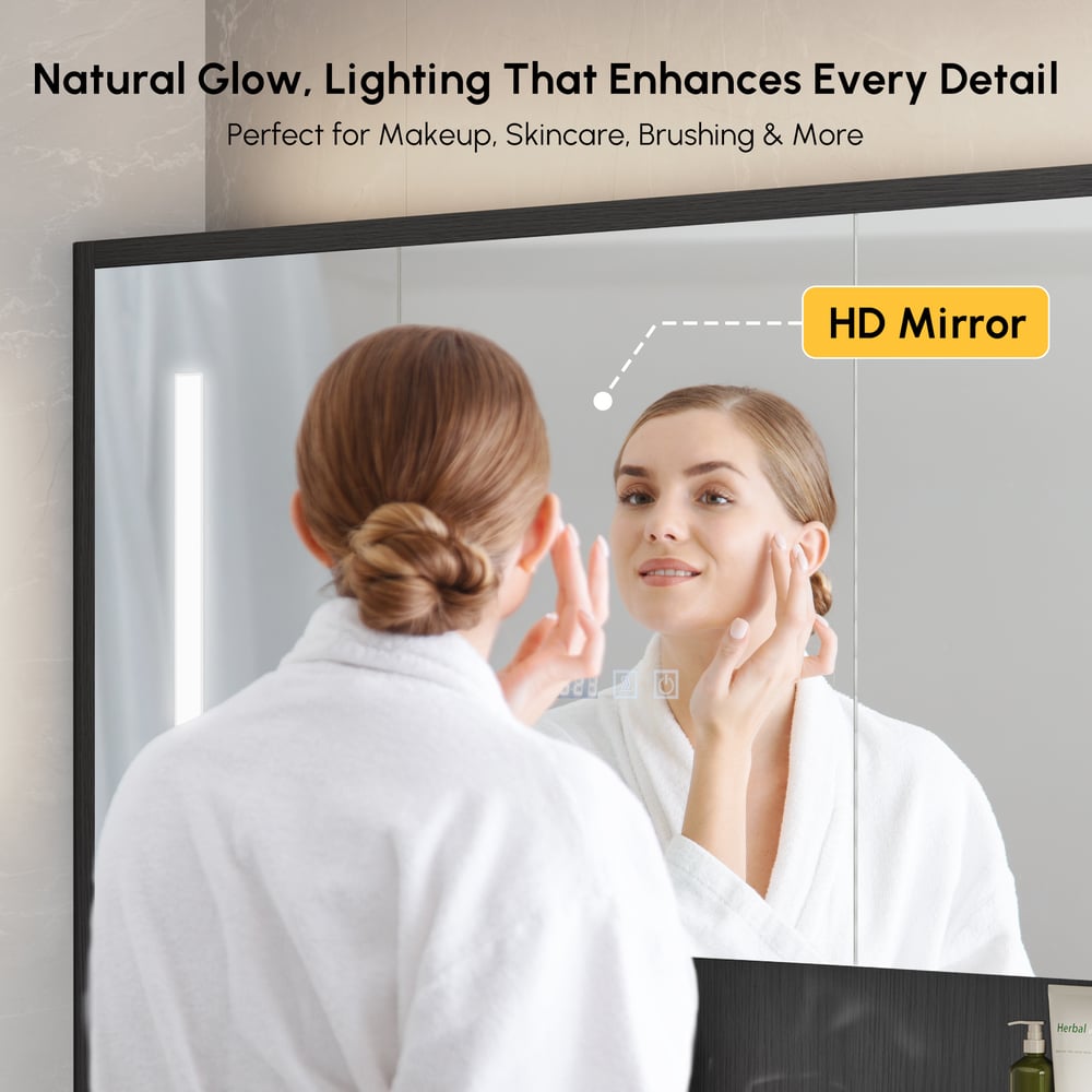 39.4" Black Floating Bathroom Vanity Set with LED Medicine Cabinet window image