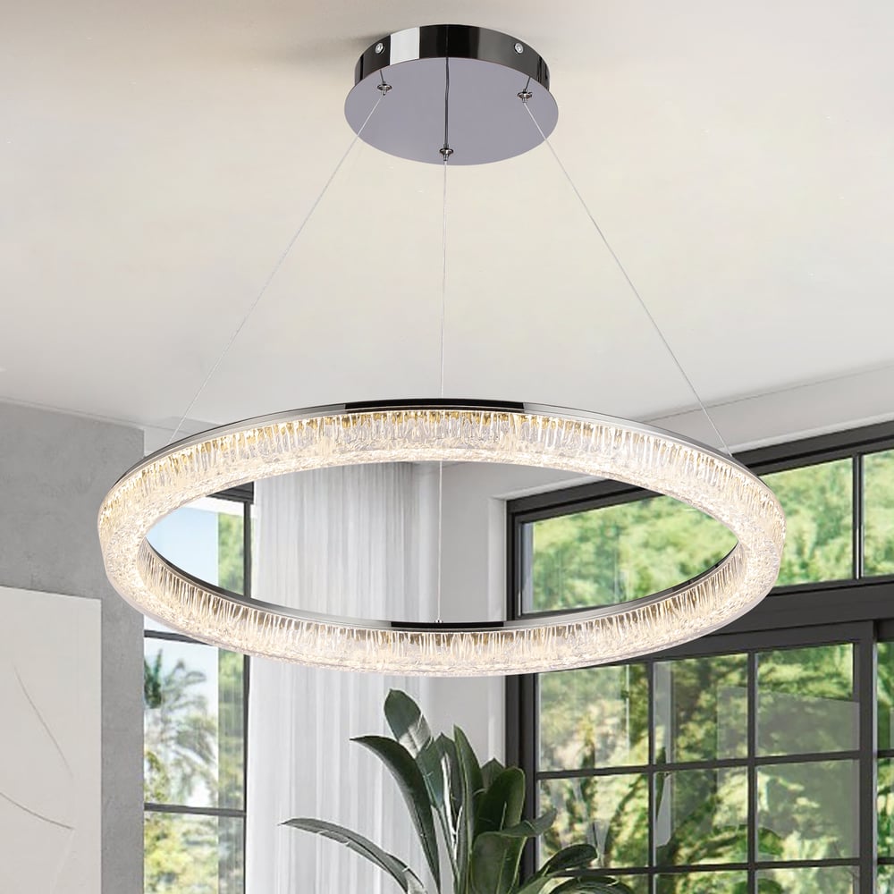 23.6" Modern  LED Ring Chandelier with Dimmable Lighting & Remote Control window image