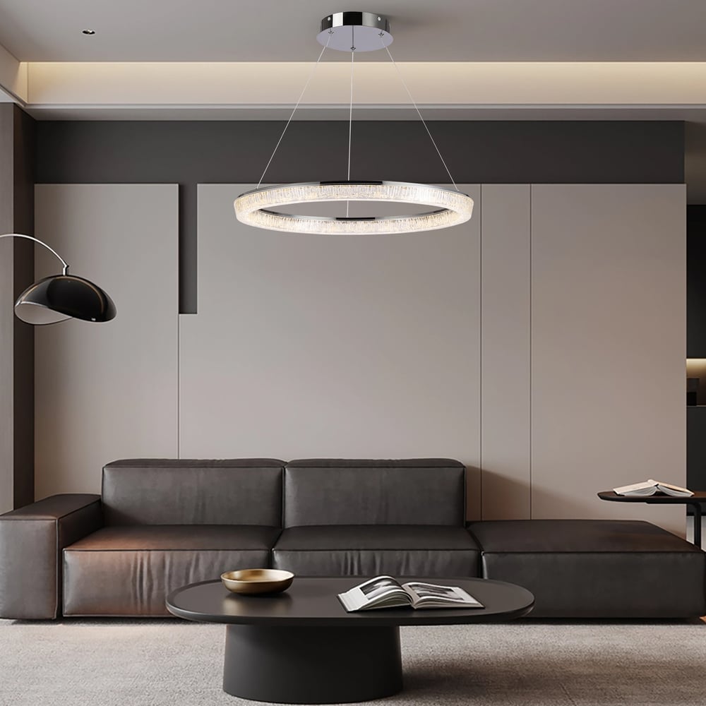 23.6" Modern  LED Ring Chandelier with Dimmable Lighting & Remote Control window image