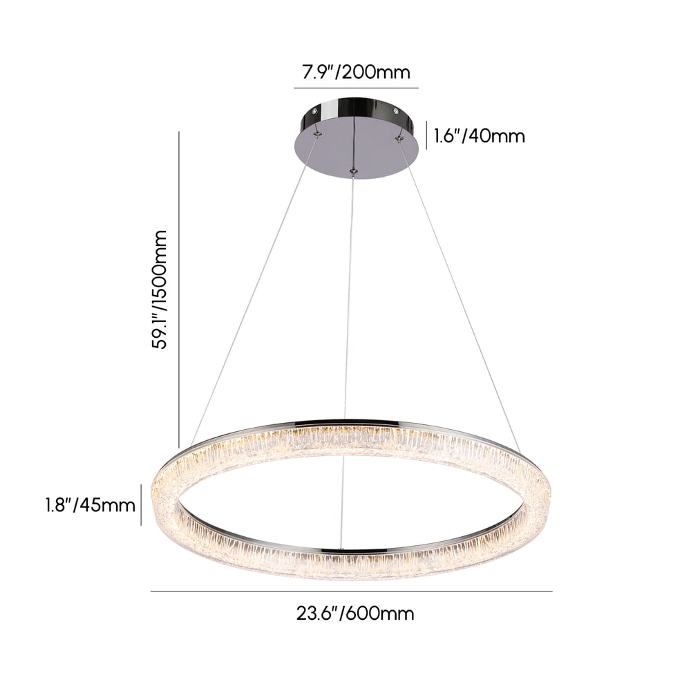 23.6" Modern  LED Ring Chandelier with Dimmable Lighting & Remote Control weights dimensions image