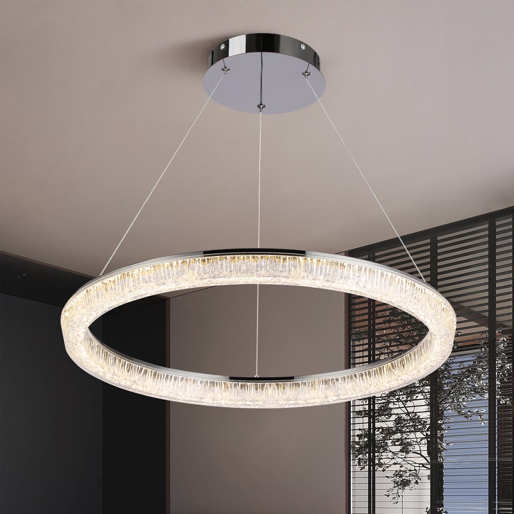 23.6" Modern  LED Ring Chandelier with Dimmable Lighting & Remote Control window image