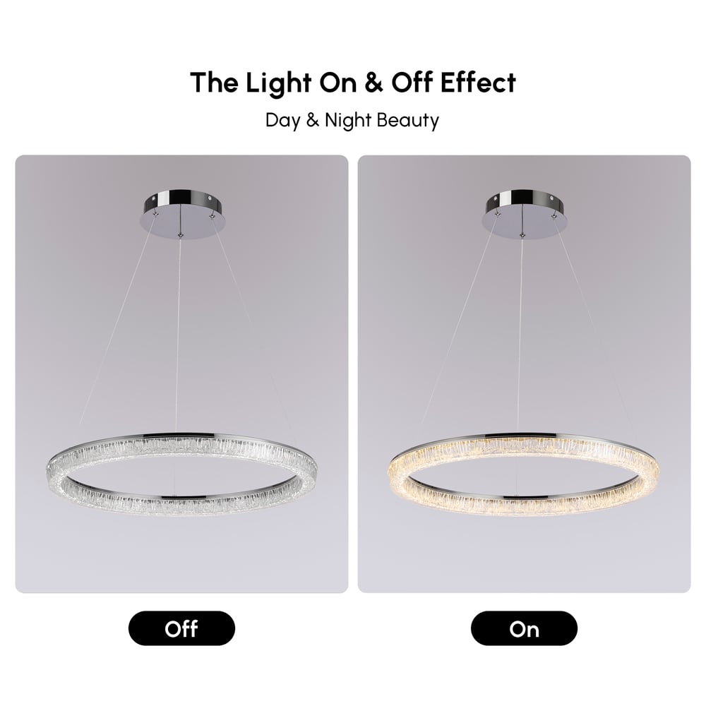 23.6" Modern  LED Ring Chandelier with Dimmable Lighting & Remote Control window image