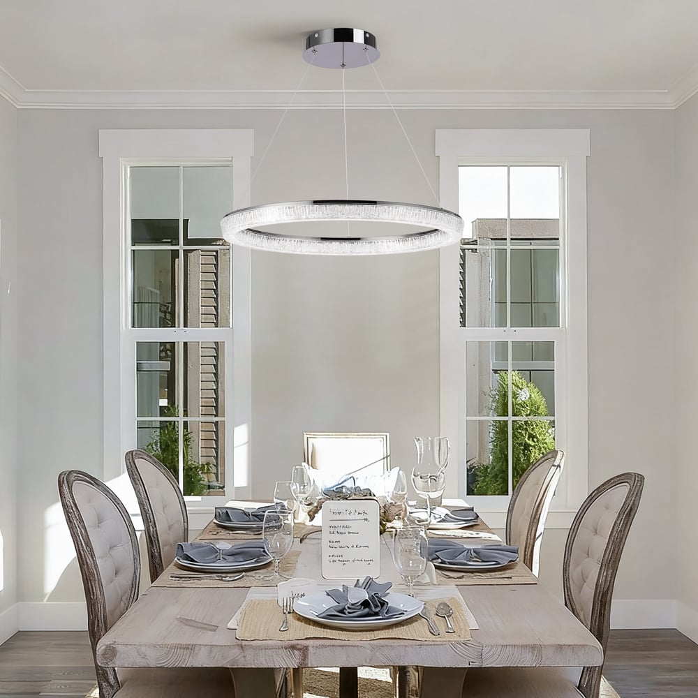 23.6" Modern  LED Ring Chandelier with Dimmable Lighting & Remote Control window image
