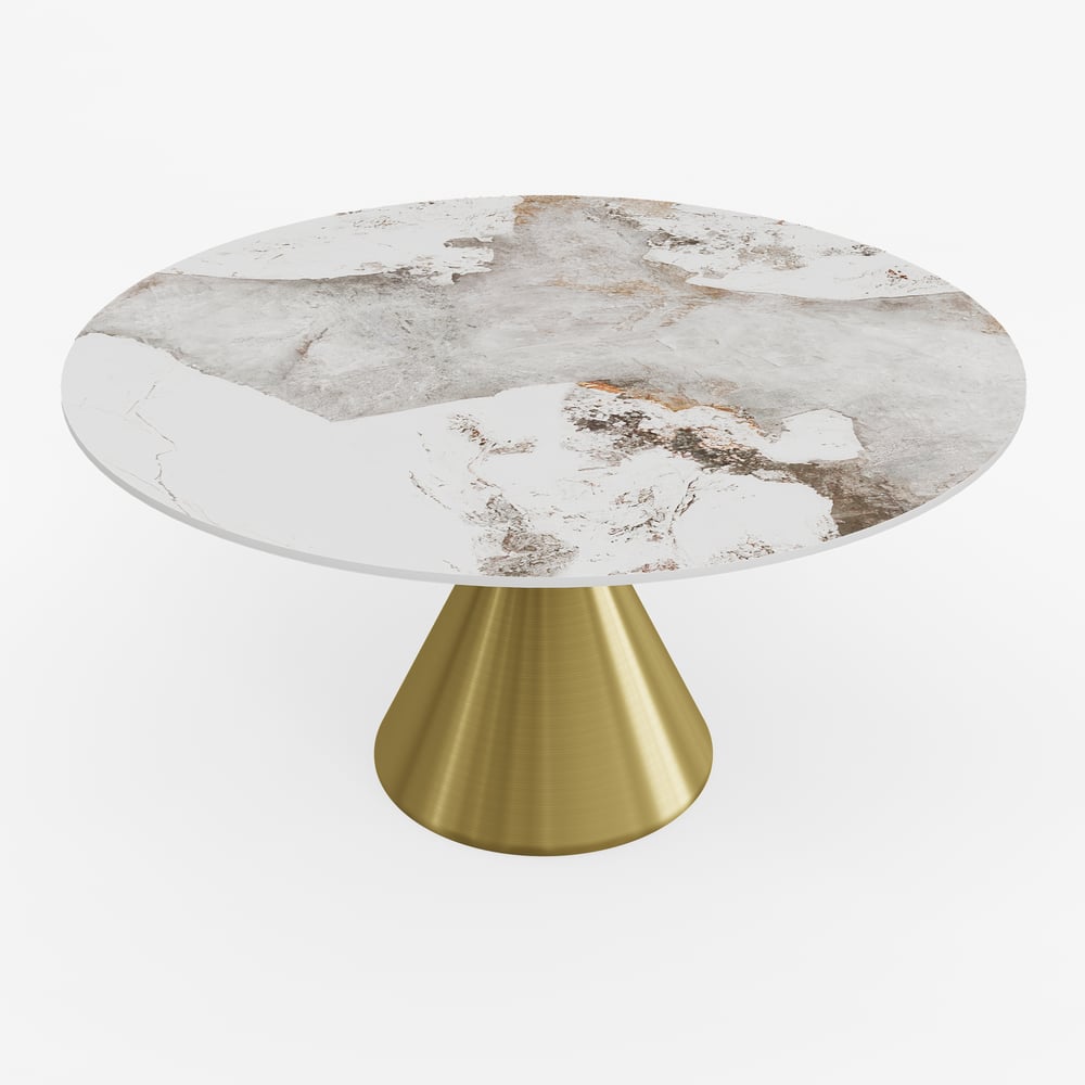 53" Sintered Stone Round Dining Table with Brushed Gold Base Seats 4-6 People window image