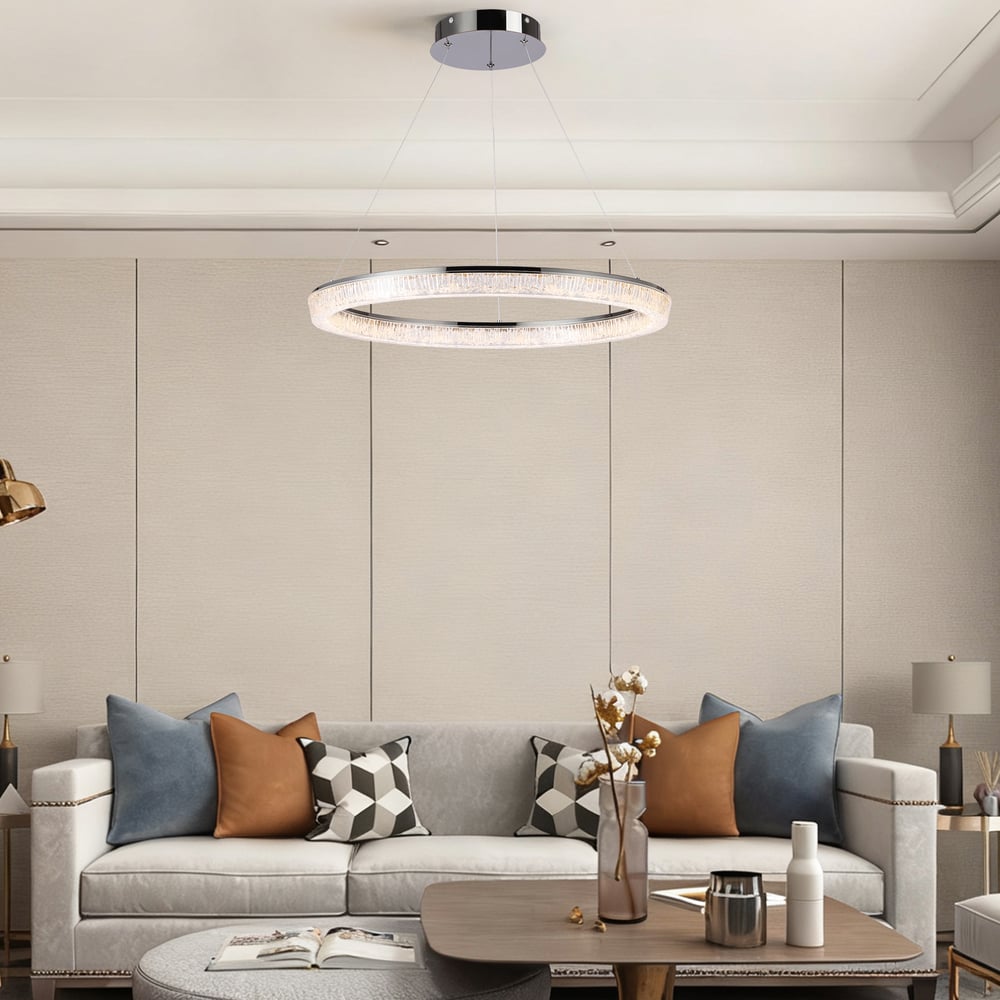 23.6" Modern  LED Ring Chandelier with Dimmable Lighting & Remote Control window image