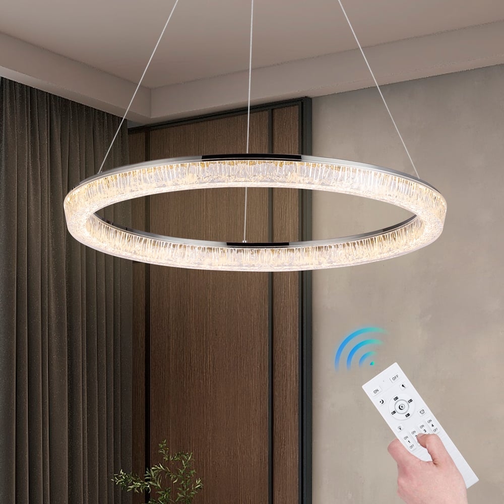 23.6" Modern  LED Ring Chandelier with Dimmable Lighting & Remote Control window image
