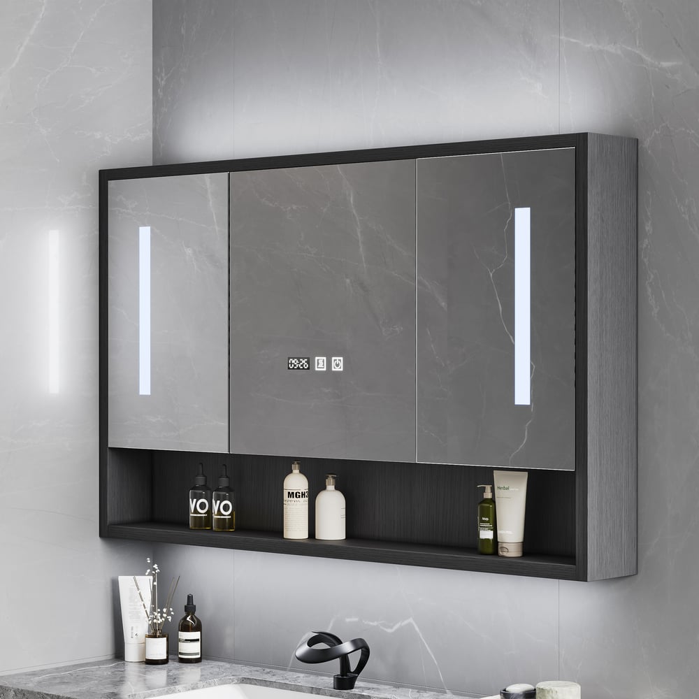 39.4" Black Floating Bathroom Vanity Set with LED Medicine Cabinet window image