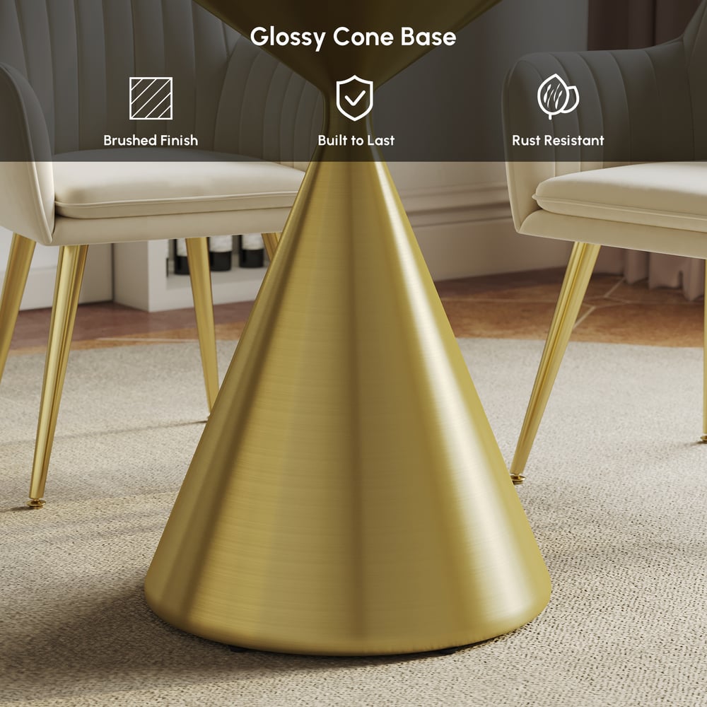 1000mm Sintered Stone Round Dining Table Set with Brushed Gold Base Seats 2 People window image