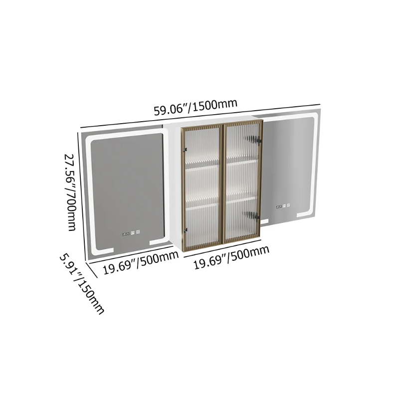59" Double Sink Floating Vanity Set with LED Medicine Cabinet with Storage weights dimensions image