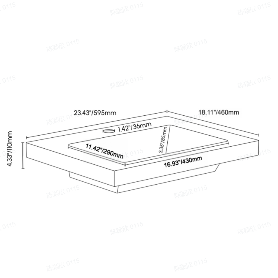 23"Rectangular Concrete white Drop-in Bathroom Sink weights dimensions image