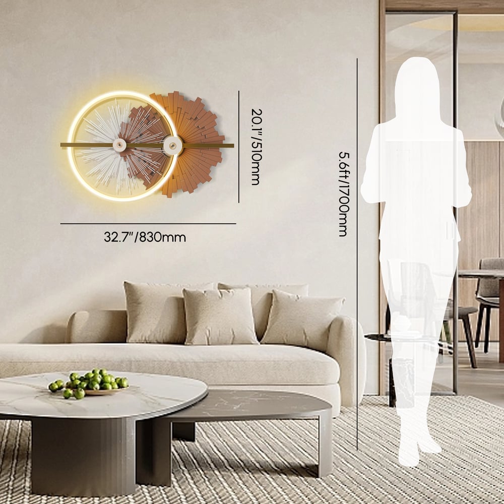 32.7" Modern Brown Wall Decor with LED Light – Warm Glow, Remote Dimmable weights dimensions image