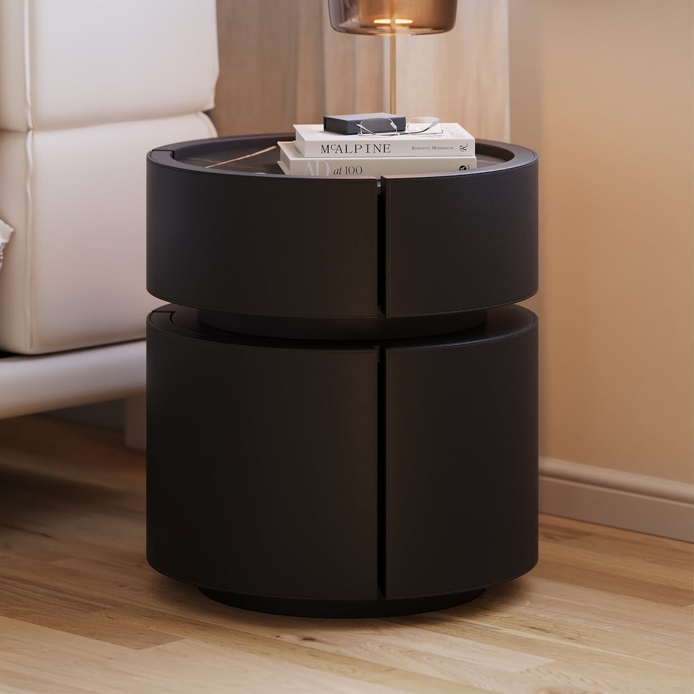 Saddle Leather 2-Drawer Smart LED Nightstand with Wireless Charging Set of 2 window image