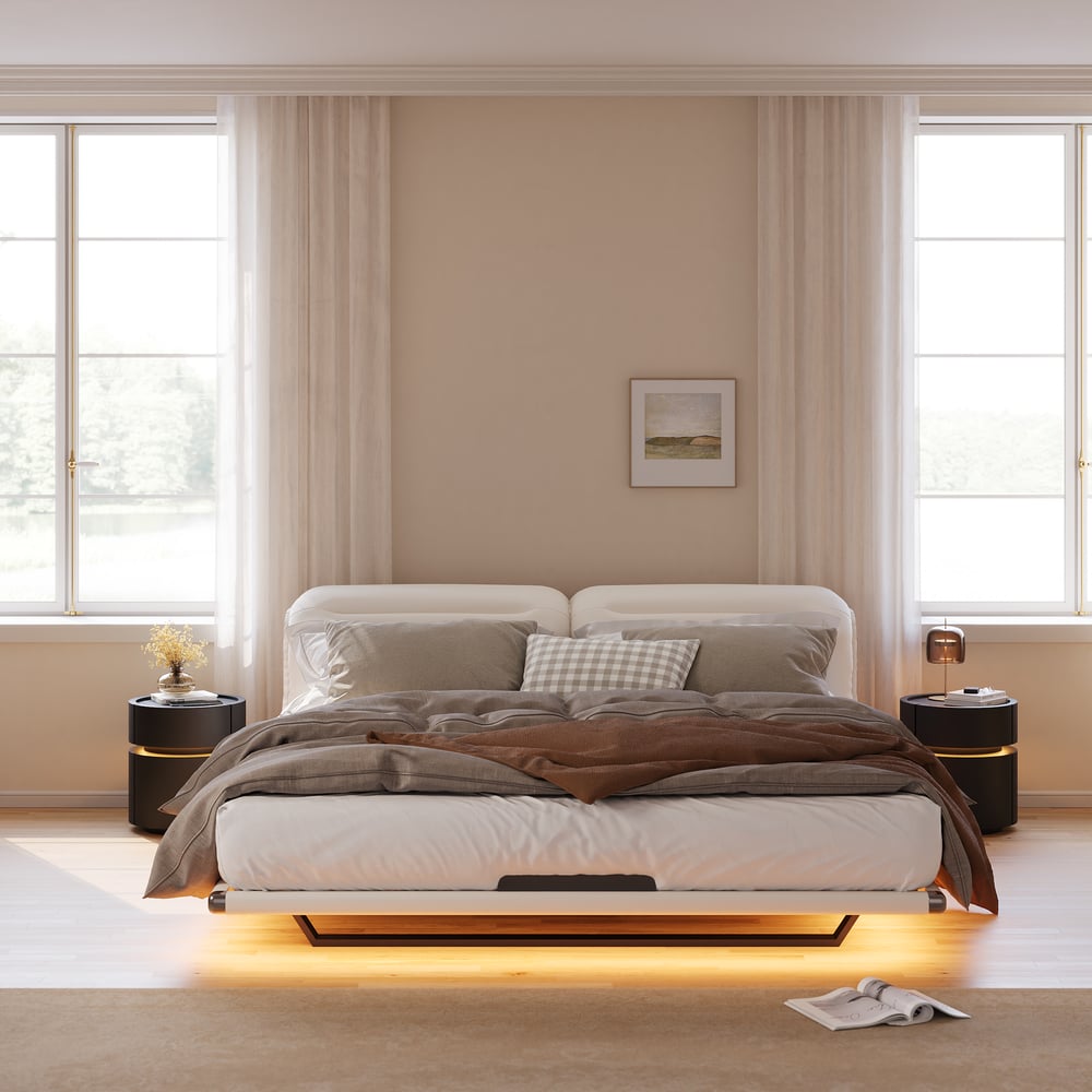 Saddle Leather 2-Drawer Smart LED Nightstand with Wireless Charging window image