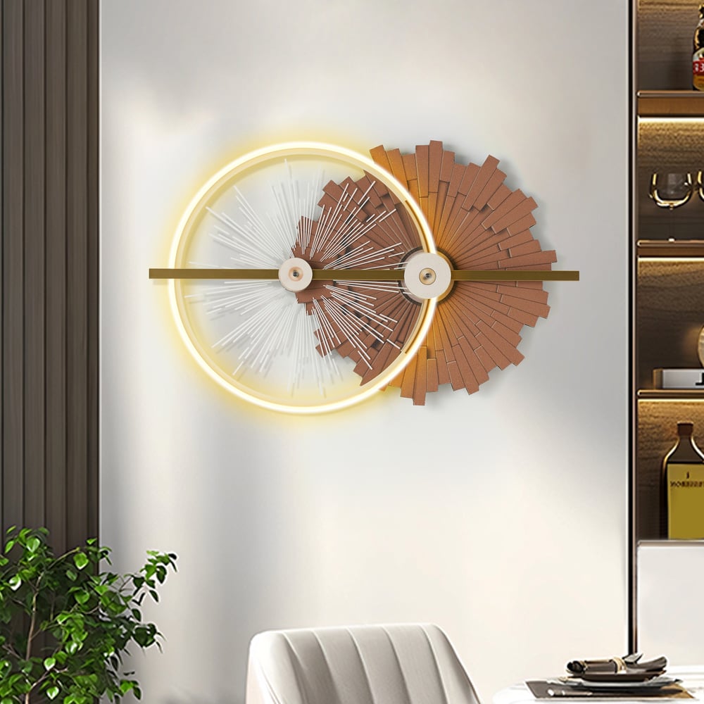 32.7" Modern Brown Wall Decor with LED Light – Warm Glow, Remote Dimmable window image