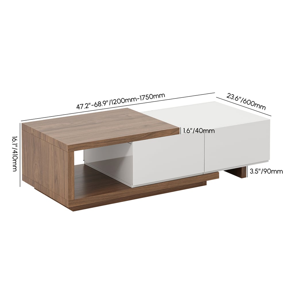Quoint Walnut Extendable Coffee Table with 2 Drawers(47"-69") weights dimensions image