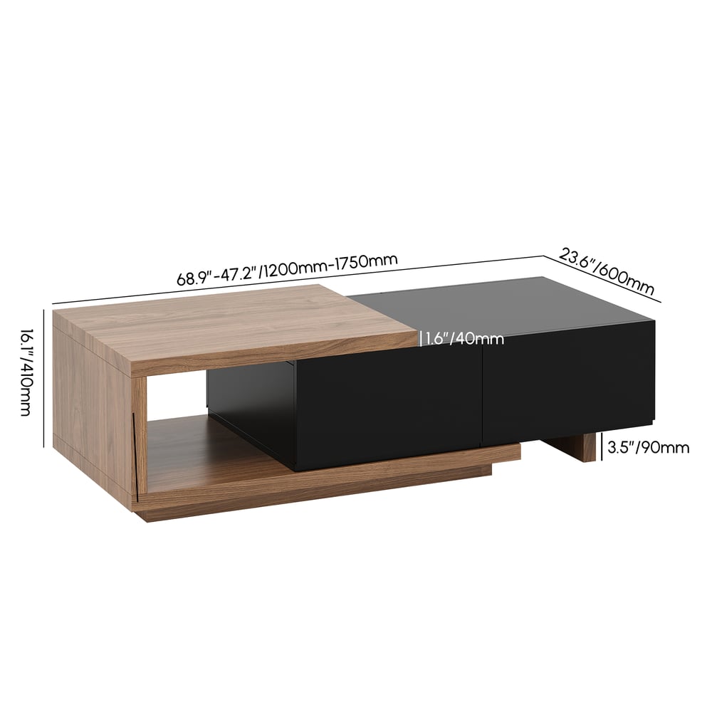 Quoint Walnut Extendable Coffee Table with 2 Drawers(47"-69") weights dimensions image