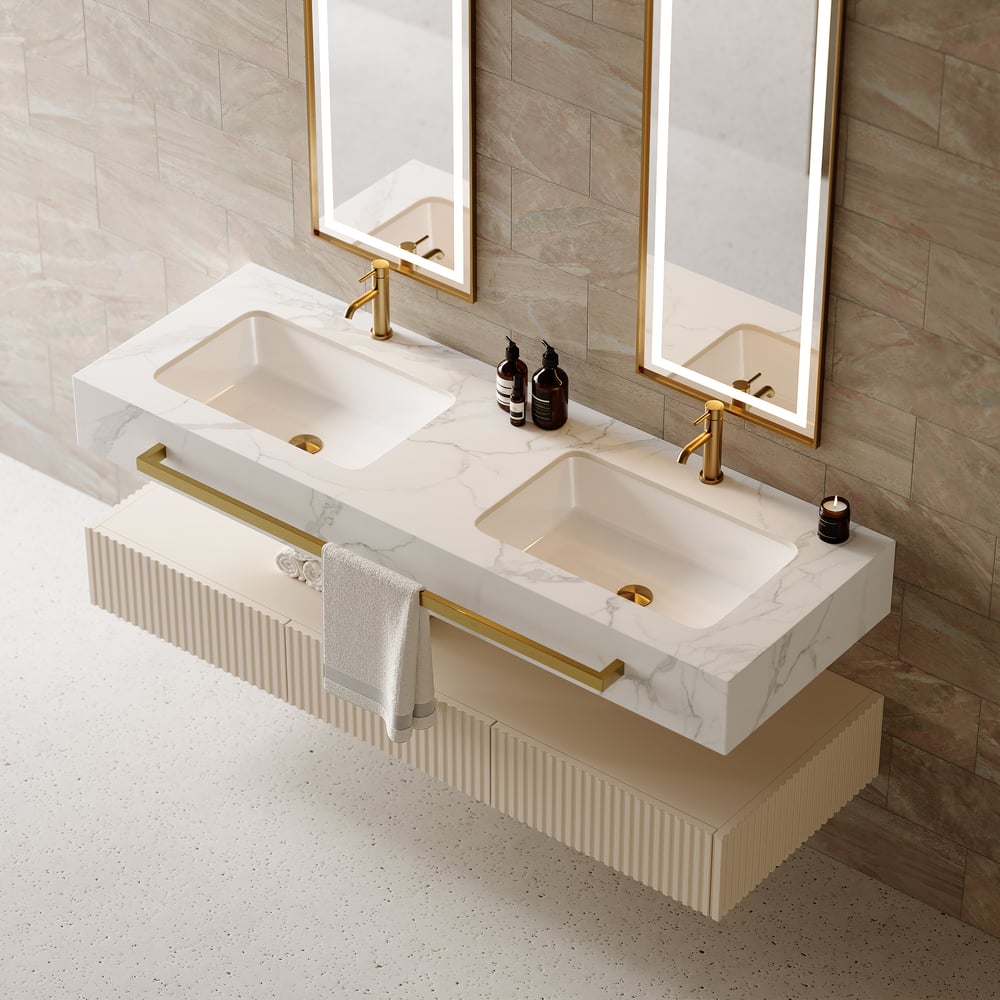 Bathroom Vanity Series 55.1" Modern Floating Bathroom Vanity White with Double Sinks window image