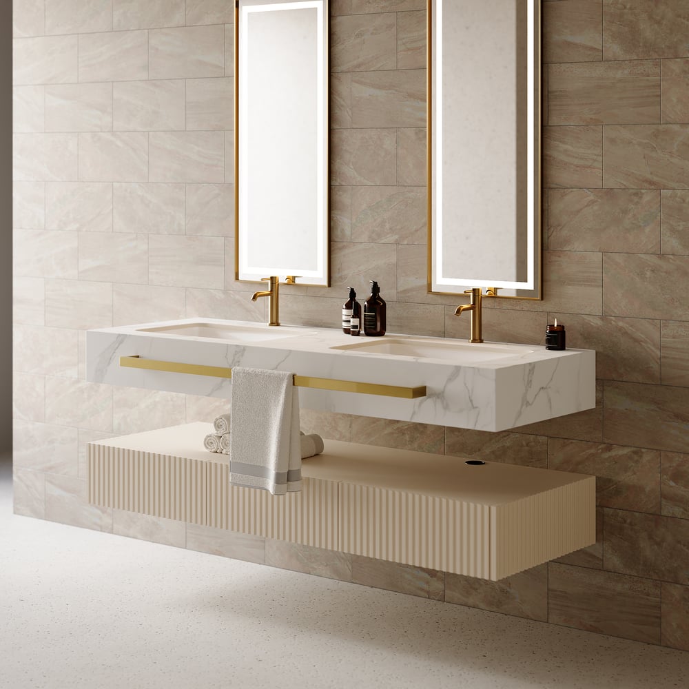 Bathroom Vanity Series 55.1" Modern Floating Bathroom Vanity White with Double Sinks window image