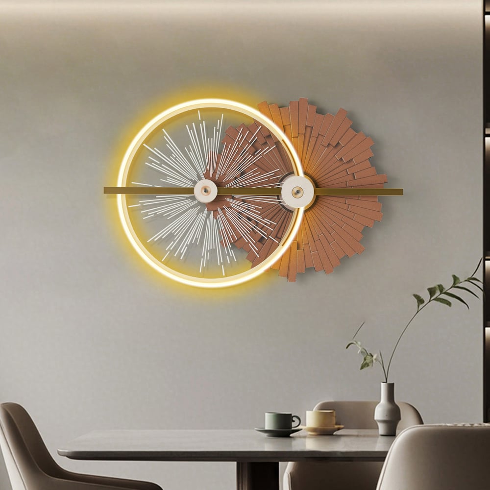 32.7" Modern Brown Wall Decor with LED Light – Warm Glow, Remote Dimmable window image