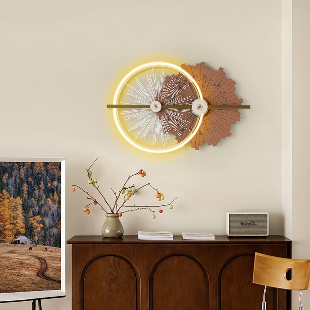32.7" Modern Brown Wall Decor with LED Light – Warm Glow, Remote Dimmable window image