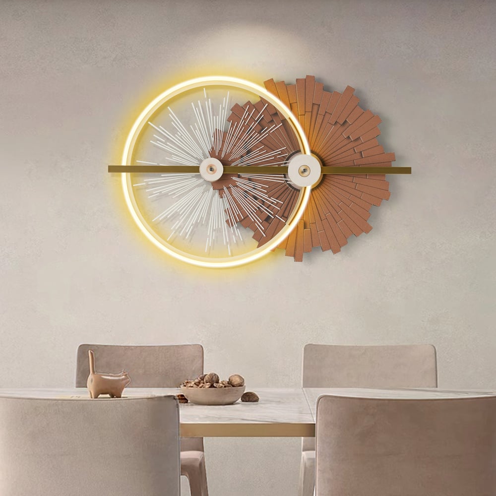32.7" Modern Brown Wall Decor with LED Light – Warm Glow, Remote Dimmable window image