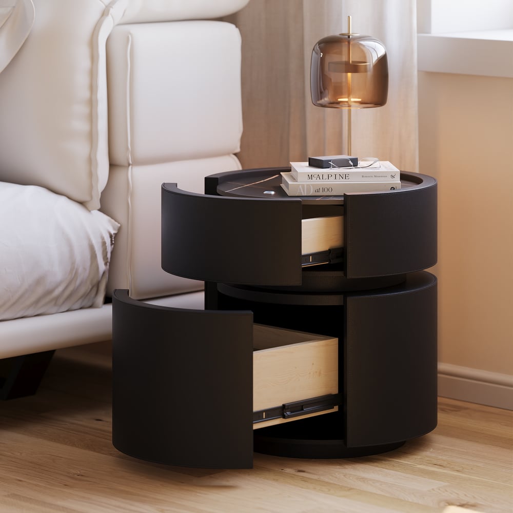 Saddle Leather 2-Drawer Smart LED Nightstand with Wireless Charging window image