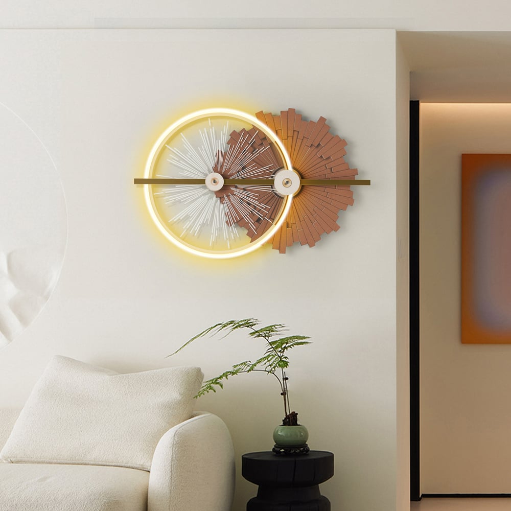 32.7" Modern Brown Wall Decor with LED Light – Warm Glow, Remote Dimmable window image