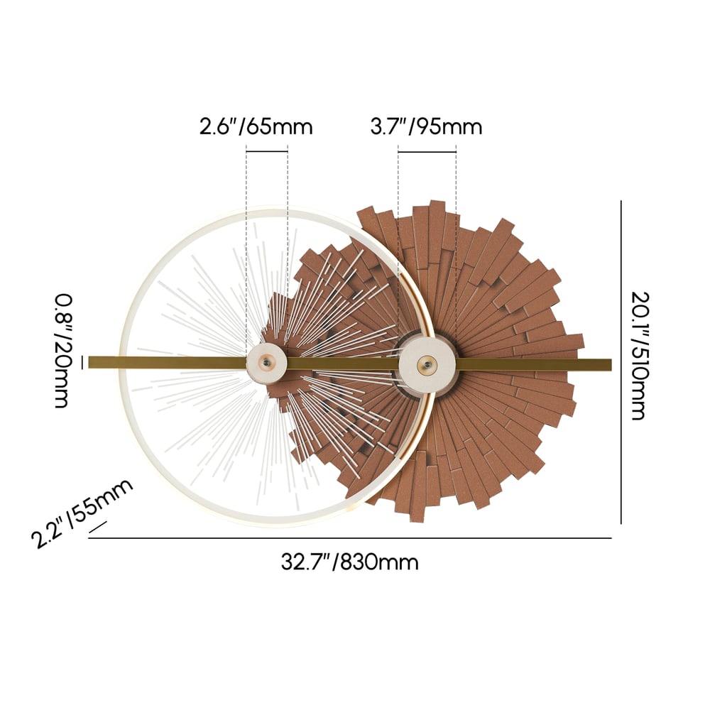 32.7" Modern Brown Wall Decor with LED Light – Warm Glow, Remote Dimmable weights dimensions image