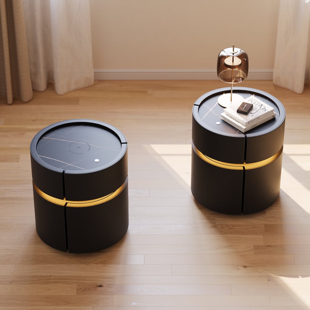 Saddle Leather 2-Drawer Smart LED Nightstand with Wireless Charging window image