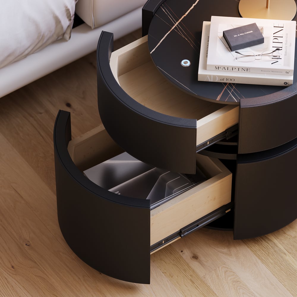 Saddle Leather 2-Drawer Smart LED Nightstand with Wireless Charging window image