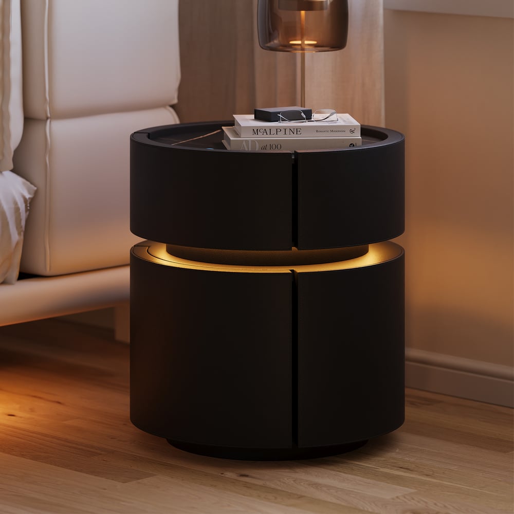 Saddle Leather 2-Drawer Smart LED Nightstand with Wireless Charging window image
