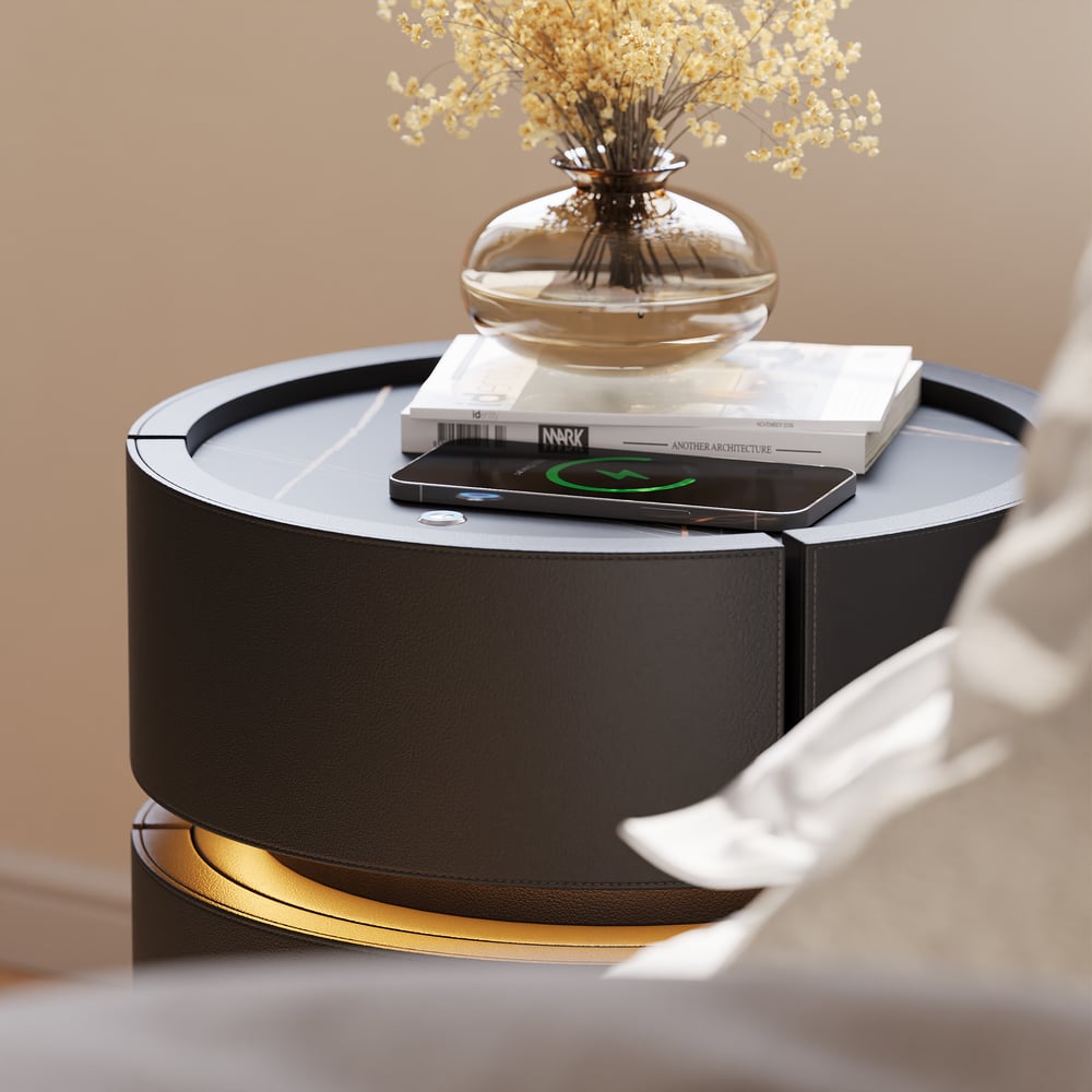 Saddle Leather 2-Drawer Smart LED Nightstand with Wireless Charging window image