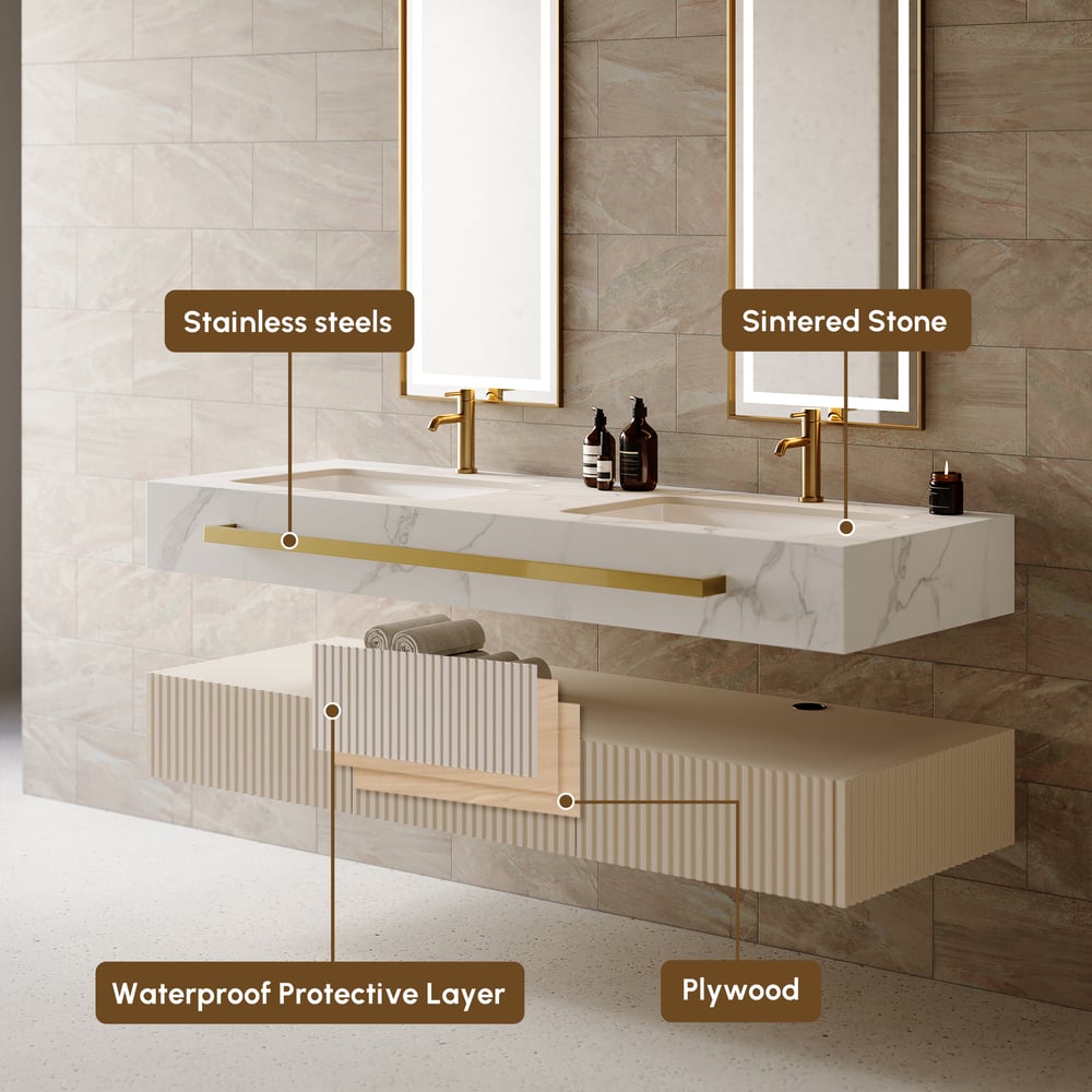 Bathroom Vanity Series 55.1" Modern Floating Bathroom Vanity White with Double Sinks window image
