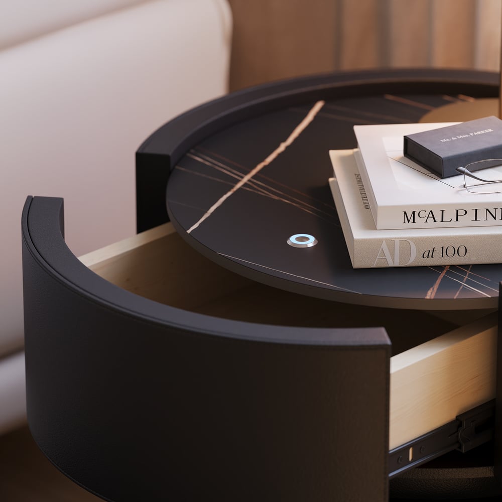 Saddle Leather 2-Drawer Smart LED Nightstand with Wireless Charging window image