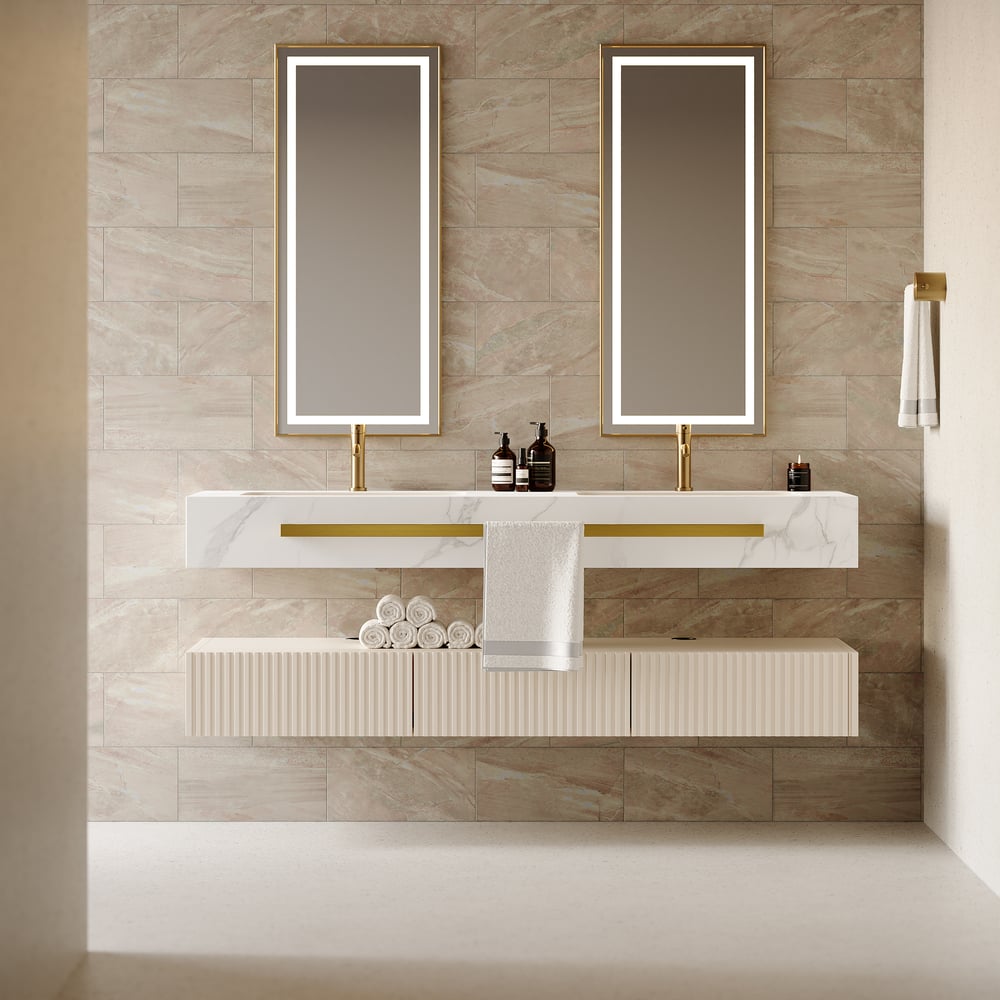 Bathroom Vanity Series 55.1" Modern Floating Bathroom Vanity White with Double Sinks window image