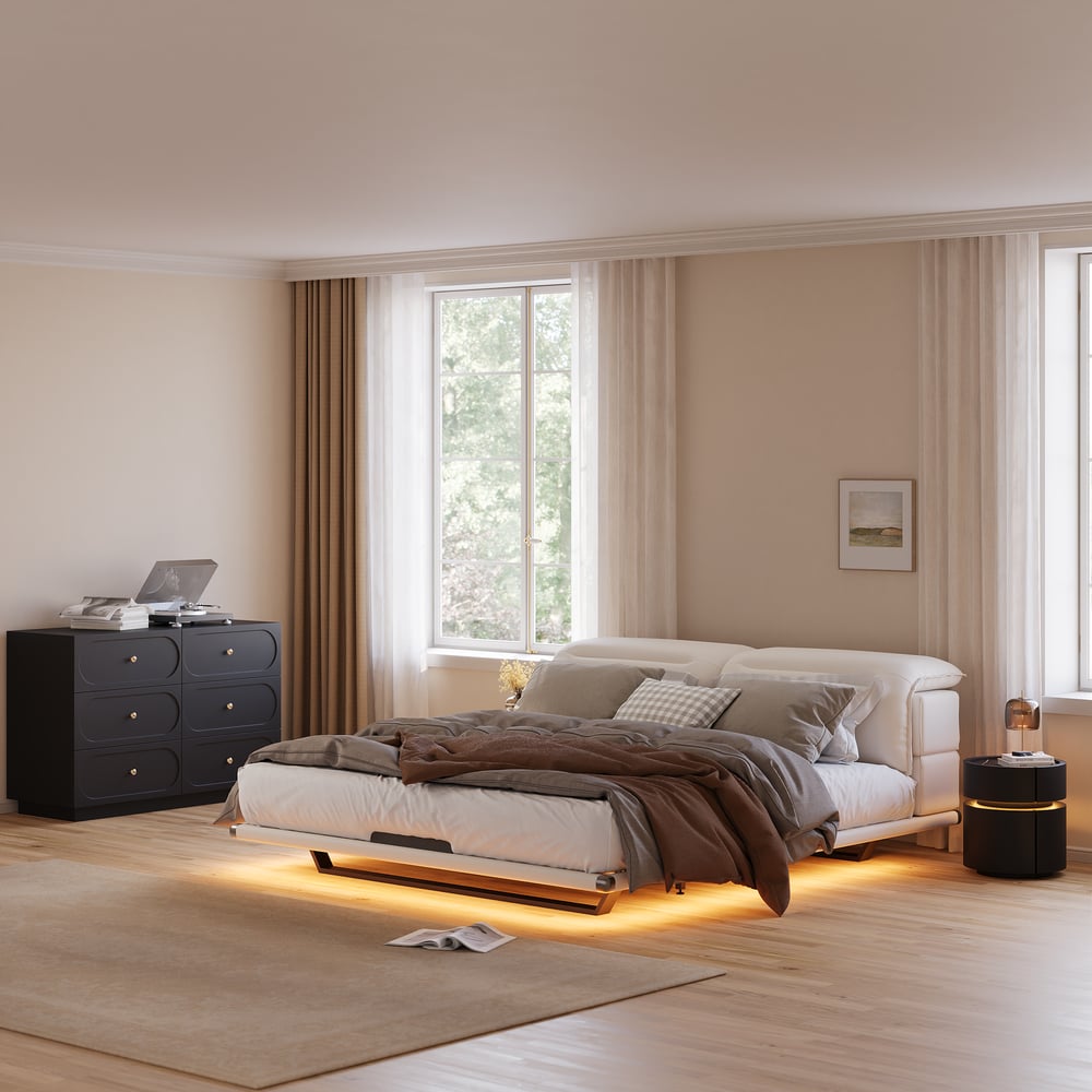 Saddle Leather 2-Drawer Smart LED Nightstand with Wireless Charging window image