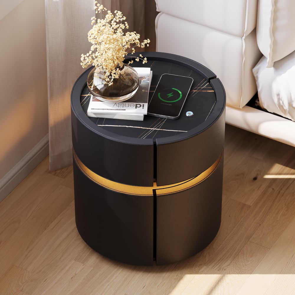 Saddle Leather 2-Drawer Smart LED Nightstand with Wireless Charging window image