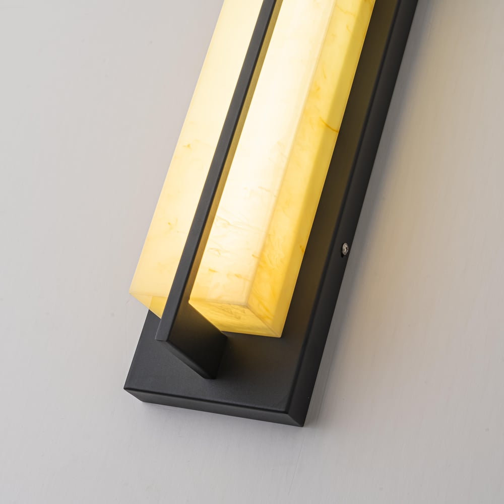 31" Outdoor Wall Light with Matte Black Iron Frame & Beige Marble-Effect Acrylic Shade window image