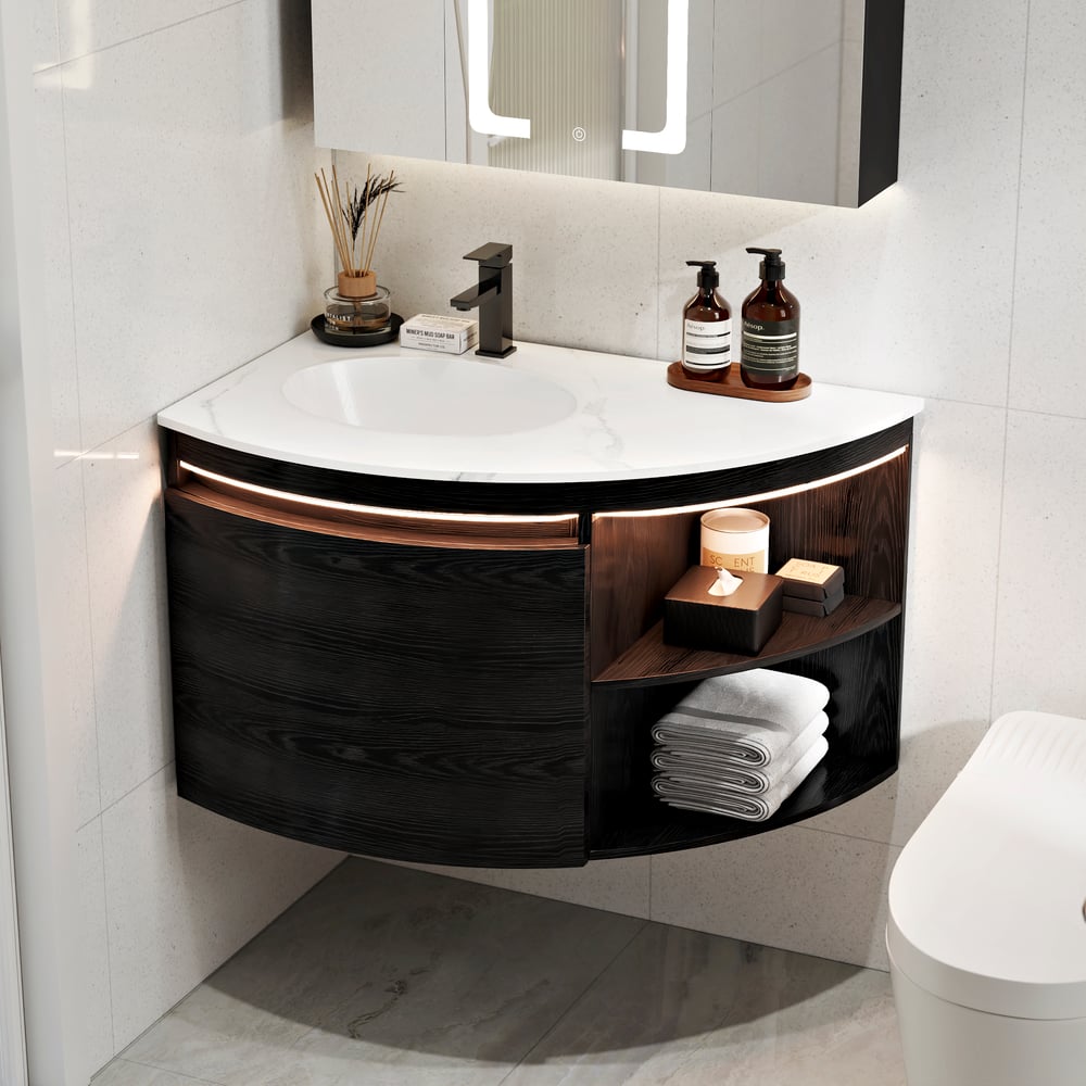 36" Corner Bathroom Vanity with Storage & LED Sensor Light window image