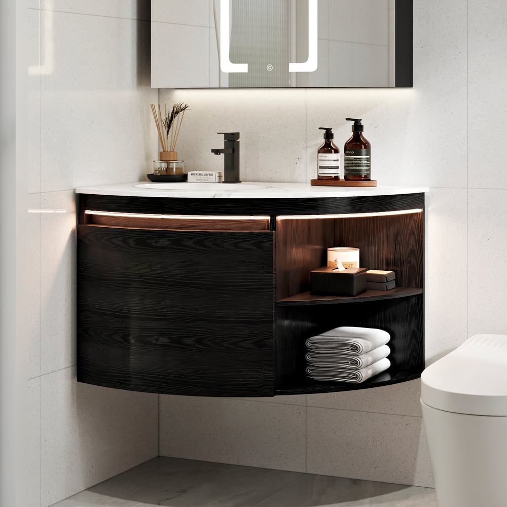 36" Corner Bathroom Vanity with Storage & LED Sensor Light window image