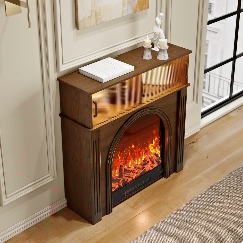 980mm Electric Fireplace TV Stand Console Table with Adjustable Warmth | Storage window image