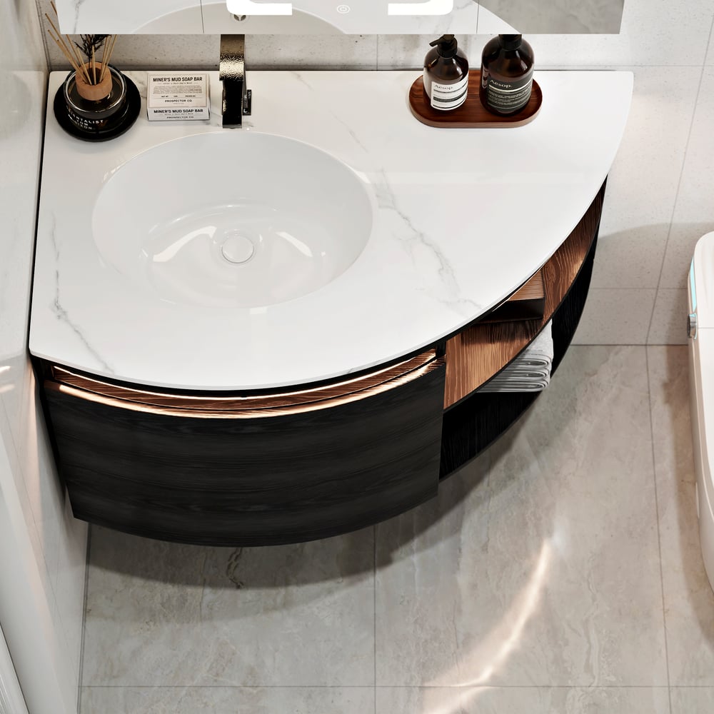 36" Corner Bathroom Vanity with Storage & LED Sensor Light window image